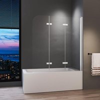 Boromal - Duschwand für Badewanne 140 x 140 cm Silber 3-teilig Faltbar Duschtrennwand Trennwand Badewannenwand mit Eleganten weißen Gestreift Mit 5mm von BOROMAL