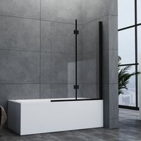 Duschwand für badewanne 120x140cm 2-teilig Schwarz Faltbar Badewannenaufsatz Duschtrennwand Duschabtrennung mit 6mm Nano Easy Clean Glas von BOROMAL