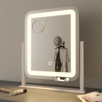 Boromal - Kosmetikspiegel 10 fach vergrösserung Schminkspiegel mit licht & Handyhalterung (Tischspiegel, 3Lichtmodi, Dimmbar, Speicherfunktion, von BOROMAL