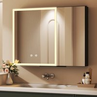 LED Spiegelschrank Bad mit Beleuchtung 80 x 60 cm, Schwarz Spiegelschrank Bad-Hängeschränke Medizinschrank mit Touch-Schalter, 3 Einstellbare LED Spiegelschrank Bad mit Beleuchtung 80 x 60 cm, Schwarz Spiegelschrank Bad-Hängeschränke Medizinschrank mit Touch-Schalter, 3 Einstellbare von BOROMAL