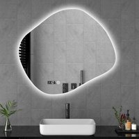 Led Unregelmäßiger Badspiegel mit Beleuchtung 74 x 64cm, Rahmenloser Badezimmerspiegel 3000-6500K Dimmbarer 3 Farben Spiegel, ideal Deko für Wand, von BOROMAL