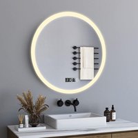 Runder led Spiegel Wandspiegel 60x60cm Badspiegel mit Beleuchtung 3 Arten von Licht Badspiegel mit Touch Schalter und Uhr,Wasserdicht und Staubdicht von BOROMAL