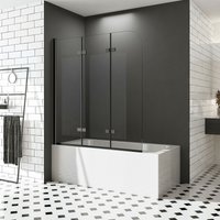 Boromal - Schwarz 3 Teilig Badewannenaufsatz Duschwand Badewannenfaltwand Badewanne Faltbar Glas 130x140cm von BOROMAL