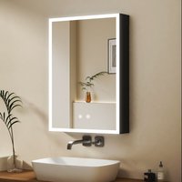 Schwarz Spiegelschrank Bad mit Beleuchtung 40x60cm, LED Spiegelschrank Bad-Hängeschränke Medizinschrank Badezimmerschrank mit Touch-Schalter, 3 von BOROMAL