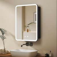 Schwarz Spiegelschrank Bad mit Beleuchtung 50 x 70 cm, LED Spiegelschrank mit Beleuchtung Badezimmerschrank Bad-Hängeschränke Medizinschrank mit Schwarz Spiegelschrank Bad mit Beleuchtung 50 x 70 cm, LED Spiegelschrank mit Beleuchtung Badezimmerschrank Bad-Hängeschränke Medizinschrank mit von BOROMAL