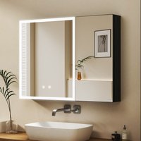 Schwarz Spiegelschrank mit Beleuchtung 80 x 60 cm, Bad-Hängeschränke LED Spiegelschrank Bad mit Beleuchtung Medizinschrank mit Touch-Schalter, 3 Schwarz Spiegelschrank mit Beleuchtung 80 x 60 cm, Bad-Hängeschränke LED Spiegelschrank Bad mit Beleuchtung Medizinschrank mit Touch-Schalter, 3 von BOROMAL