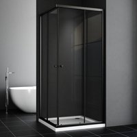 Schwarze Eckeinstieg Duschkabine 80x90 Duschwand mit schiebetur Rechteckig Nano Klarglas 185cm Falttür Duschtür mit Rollensystem - Boromal von BOROMAL