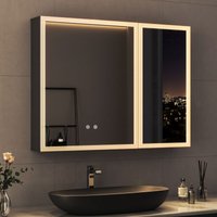Spiegelschrank Bad mit Beleuchtung Badezimmer Spiegelschrank mit Beleuchtung Schwarz Metall LED Badezimmerschrank Rechteckig mit Dimmbar + von BOROMAL