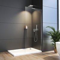 Walk-in Dusche Duschwand 80cm Duschabtrennung mit Stabilisator, Walk in Duschtrennwand aus 5mm nano Easy-clean Esg-sicherheitsglas, Duschwand höhe von BOROMAL