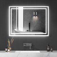 badspiegel mit beleuchtung mit uhr touch led spiegel 80x60cm badezimmerspiegel 3 Fach wandschalter touch dimmbar von BOROMAL