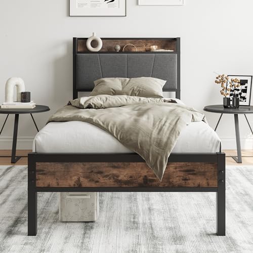 BORPHOM Bettrahmen 90x200,Metallbett Polsterbett 90x200 Bettgestell aus Metall,Einzelbett mit Kopfteil und Metall Lattenrost,Designbett Funktionsbett,Gästebett Jugendbett Kinderbett,Grau BORPHOM Bettrahmen 90x200,Metallbett Polsterbett 90x200 Bettgestell aus Metall,Einzelbett mit Kopfteil und Metall Lattenrost,Designbett Funktionsbett,Gästebett Jugendbett Kinderbett,Grau von BORPHOM
