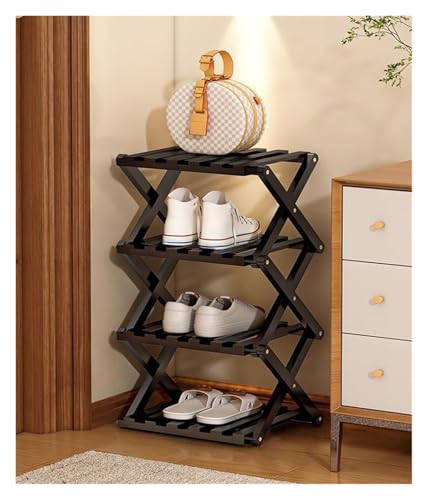 BORSAD Faltbar Schuhregal Platzsparend Möbel Stauraum Aufbewahrung Schmal Hoch Kleines Stapelbar Faltbares Schuhablage Vorzimmer Offen Schmales Schuregal Bambusrega 2 3 4 5 6 7 8 Stufel(Weiß,4 Layer) von BORSAD