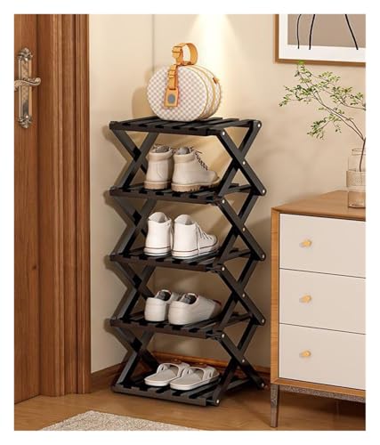 BORSAD Faltbar Schuhregal Platzsparend Möbel Stauraum Aufbewahrung Schmal Hoch Kleines Stapelbar Faltbares Schuhablage Vorzimmer Offen Schmales Schuregal Bambusrega 2 3 4 5 6 7 8 Stufel(Weiß,5 Layer) von BORSAD