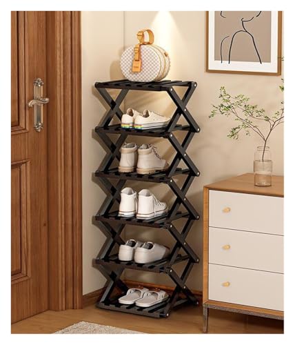 BORSAD Faltbar Schuhregal Platzsparend Möbel Stauraum Aufbewahrung Schmal Hoch Kleines Stapelbar Faltbares Schuhablage Vorzimmer Offen Schmales Schuregal Bambusrega 2 3 4 5 6 7 8 Stufel(Weiß,6 Layer) von BORSAD