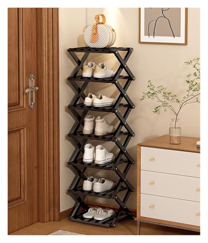 BORSAD Faltbar Schuhregal Platzsparend Möbel Stauraum Aufbewahrung Schmal Hoch Kleines Stapelbar Faltbares Schuhablage Vorzimmer Offen Schmales Schuregal Bambusrega 2 3 4 5 6 7 8 Stufel(Weiß,7 Layer) von BORSAD