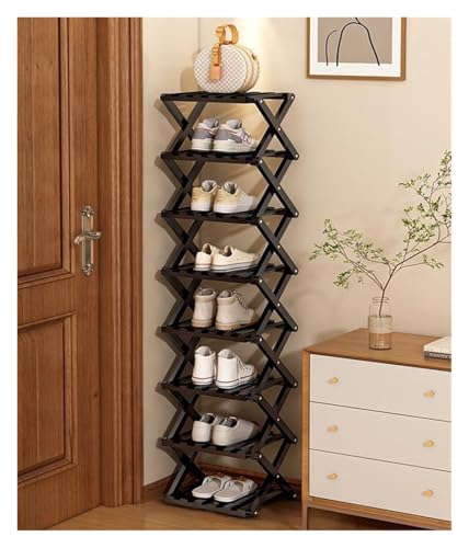 BORSAD Faltbar Schuhregal Platzsparend Möbel Stauraum Aufbewahrung Schmal Hoch Kleines Stapelbar Faltbares Schuhablage Vorzimmer Offen Schmales Schuregal Bambusrega 2 3 4 5 6 7 8 Stufel(Weiß,8 Layer) von BORSAD
