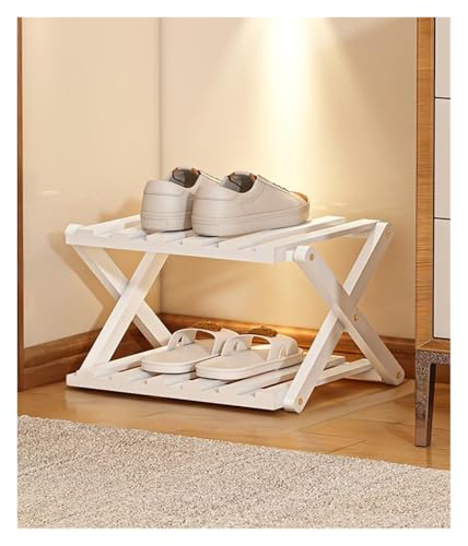 Faltbar Schuhregal Platzsparend Möbel Stauraum Aufbewahrung Schmal Hoch Kleines Stapelbar Faltbares Schuhablage Vorzimmer Offen Schmales Schuregal Bambusrega 2 3 4 5 6 7 8 Stufel(Schwarz,2 Schicht) von BORSAD
