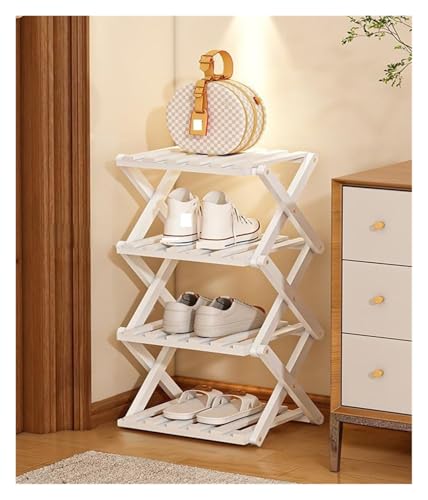 Faltbar Schuhregal Platzsparend Möbel Stauraum Aufbewahrung Schmal Hoch Kleines Stapelbar Faltbares Schuhablage Vorzimmer Offen Schmales Schuregal Bambusrega 2 3 4 5 6 7 8 Stufel(Schwarz,4 layer) von BORSAD