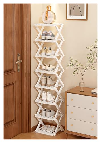 Faltbar Schuhregal Platzsparend Möbel Stauraum Aufbewahrung Schmal Hoch Kleines Stapelbar Faltbares Schuhablage Vorzimmer Offen Schmales Schuregal Bambusrega 2 3 4 5 6 7 8 Stufel(Schwarz,8 layer) von BORSAD