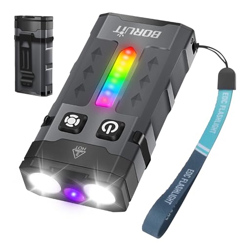 BORUIT EV20 Mini Taschenlampe mit 365nm UV-Licht, 1100 Lumen 13 Modes Wiederaufladbare Taschenlampe, mit Clip, IP66 wasserdicht, Magnetische Basis, für Camping, Reparatur, Outdoor, Notfall von BORUIT