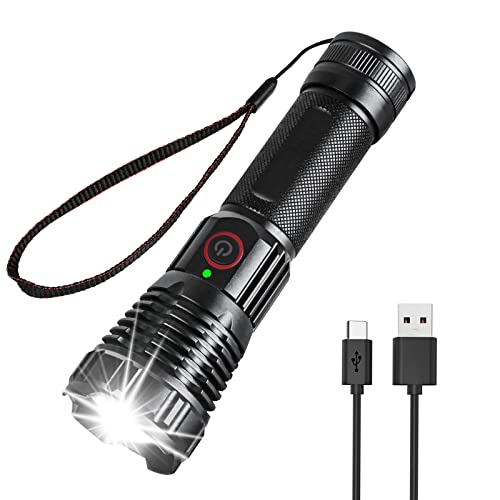 BORUIT P18 Taschenlampe LED Aufladbar 20000LM, Taschenlampen Batteriebetrieben mit USB, Extrem Hell 5 Modi mit Akku Indikator Licht Camping Notfall Flashlight von BORUIT