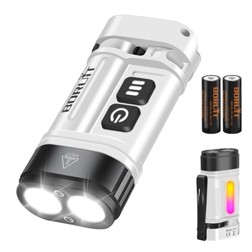 BORUIT U10 Mini Taschenlampe, 16 Modi AA Batterie Kleine Flashlight, Magnetisch Taschenlampen mit Rückclip, IPX4 Wasserdicht, für Camping, Notfälle, Arbeiten im Freien von BORUIT