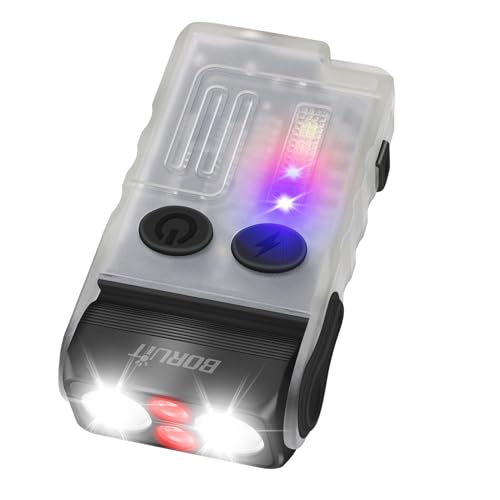 BORUIT V20 Taschenlampe LED Aufladbar 1000LM mit Rotes und Blaues Warmes Licht, 180° Drehbar, 110 dB-Summer Mini Taschenlampen, 13 Modi IP67 Wasserdicht USB Klein Flashlight von BORUIT
