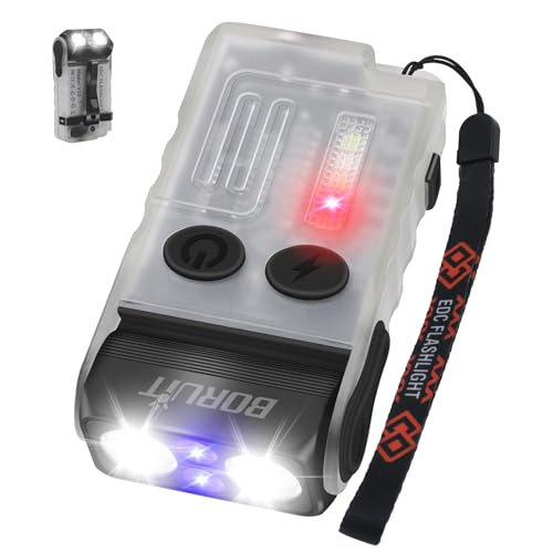 BORUIT V20 Mini Taschenlampen, 180° Drehbar Taschenlampe mit 365nm UV Licht, 110dB Buzzer Alarm, 1000 Lumen Super Hell mit 13 Modi, IP67 Wasserdicht, für Camping Wandern Notfa (weiß) von BORUIT