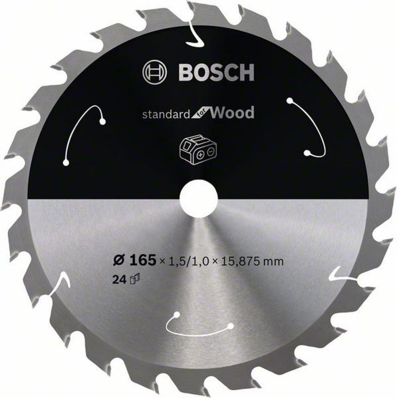 Bosch Akku-Kreissägeblatt Standard for Wood, 165 x 1,5/1 x 15,875, 24 Zähne 2608837681 von BOSCH-Zubehör