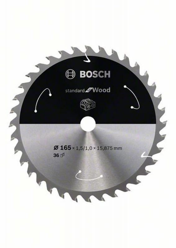 Bosch Akku-Kreissägeblatt Standard for Wood, 165 x 1,5/1 x 15,875, 36 Zähne 2608837682 von BOSCH-Zubehör