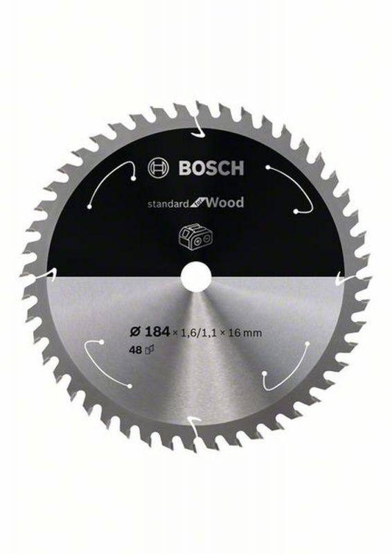 Bosch Akku-Kreissägeblatt Standard for Wood, 184 x 1,6/1,1 x 16, 48 Zähne 2608837699 von BOSCH-Zubehör