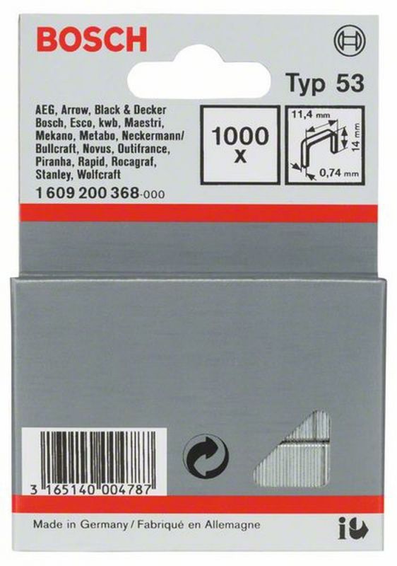 Bosch Feindrahtklammer Typ 53, 11,4 x 0,74 x 14 mm, 1000er-Pack 1609200368 von BOSCH-Zubehör