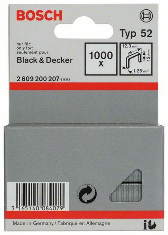 Bosch Flachdrahtklammer Typ 52, 12,3 x 1,25 x 12 mm 2609200207 von BOSCH-Zubehör