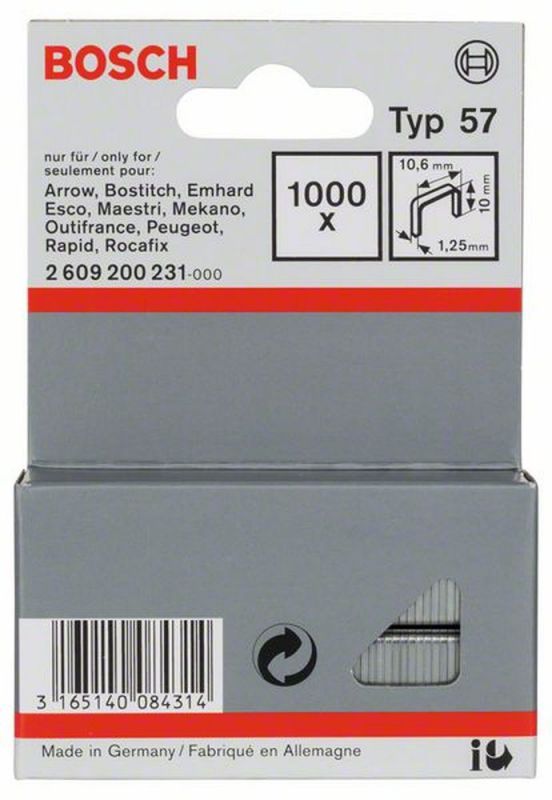 Bosch Flachdrahtklammer Typ 57, 10,6 x 1,25 x 10 mm 2609200231 von BOSCH-Zubehör