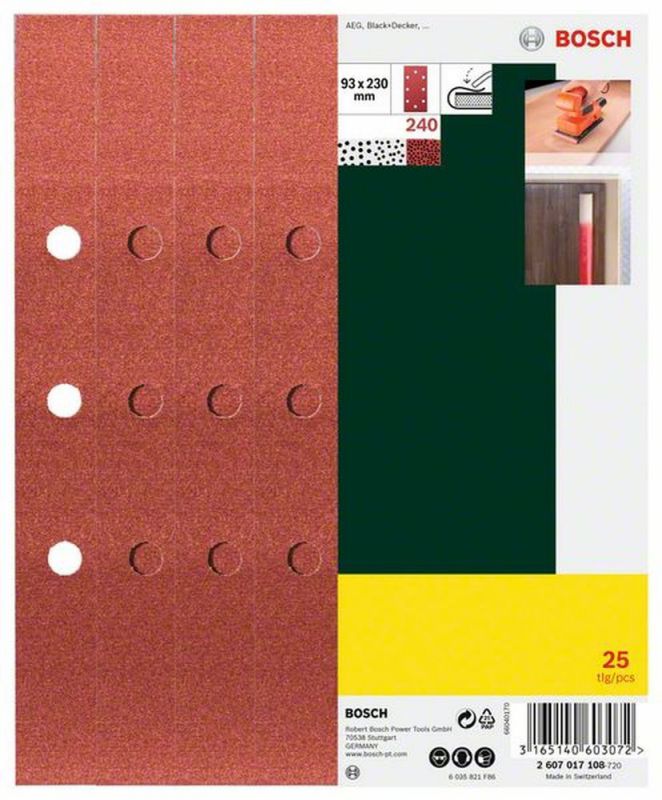 Bosch Schleifblatt-Set für Schwingschleifer, 25-teilig, 8 Löcher, 93 x 230 mm, 240 2607017108 von BOSCH-Zubehör
