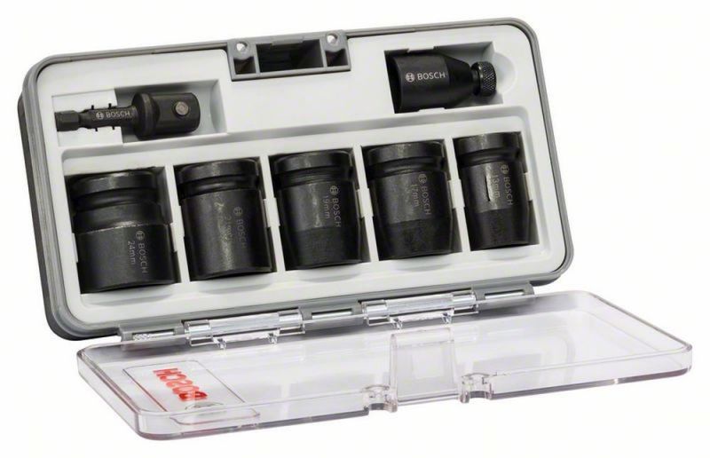 Bosch Steckschlüsseleinsätze-Set, 7-teilig, L 40 mm, SW 13 - SW 24, 2 Adapter 2608551029 von BOSCH-Zubehör