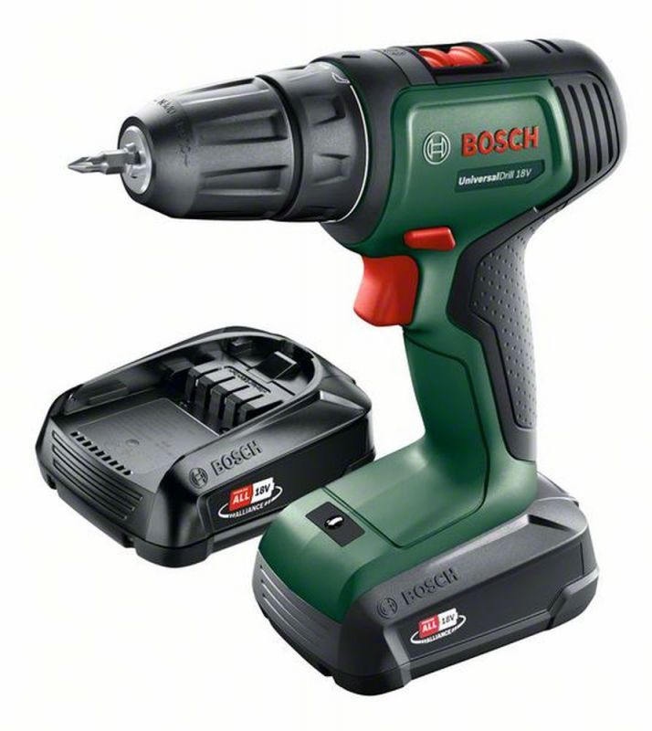 Bosch Akku-Zweigang-Bohrschrauber UniversalDrill 18V mit 2x Akkupack, Ladegerät 06039D4002 von BOSCH grün