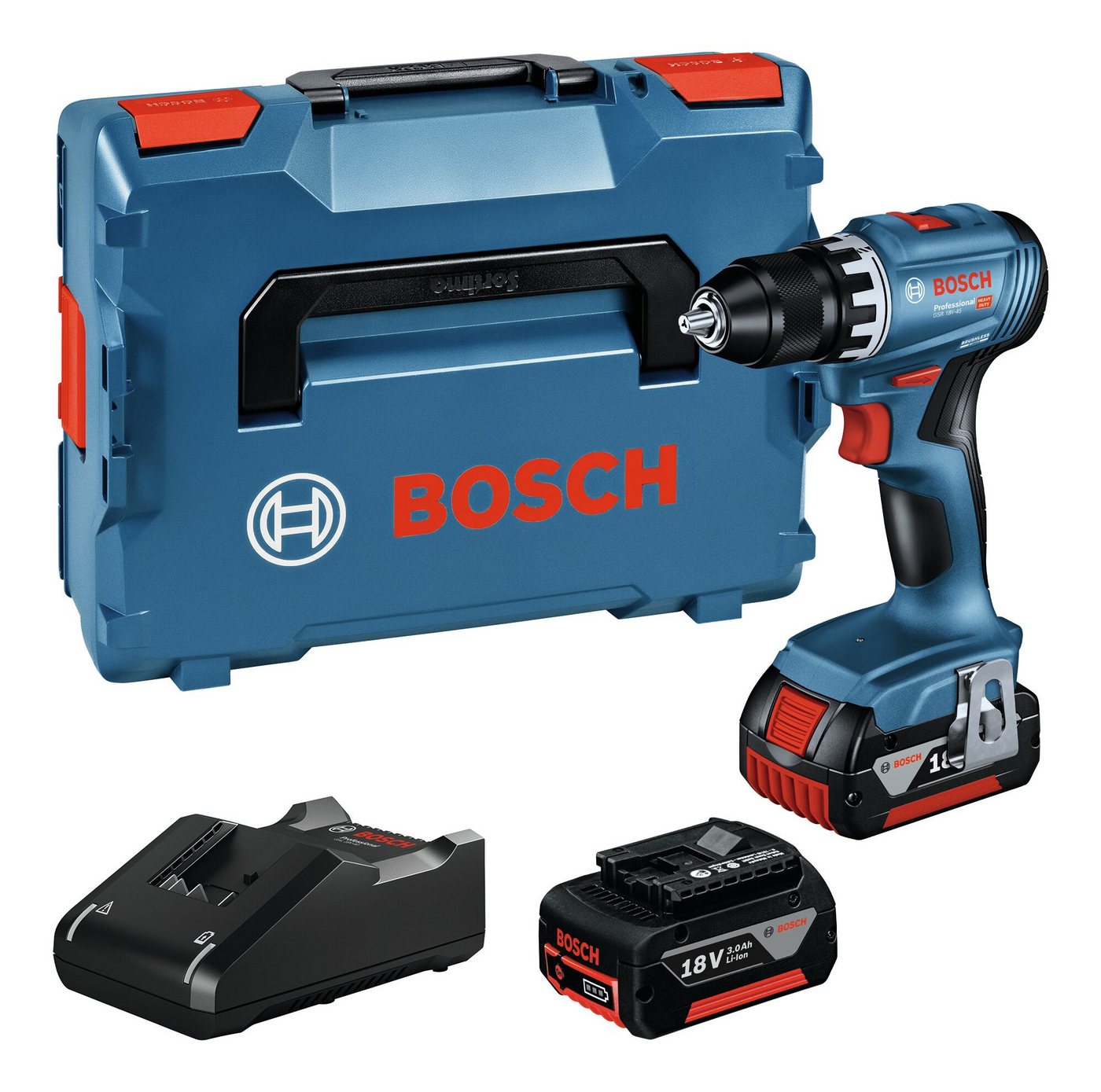 BOSCH Akku-Bohrschrauber GSR 18V-45, 18 V, Mit 2x Akku 3 Ah - in L-BOXX 136 von BOSCH