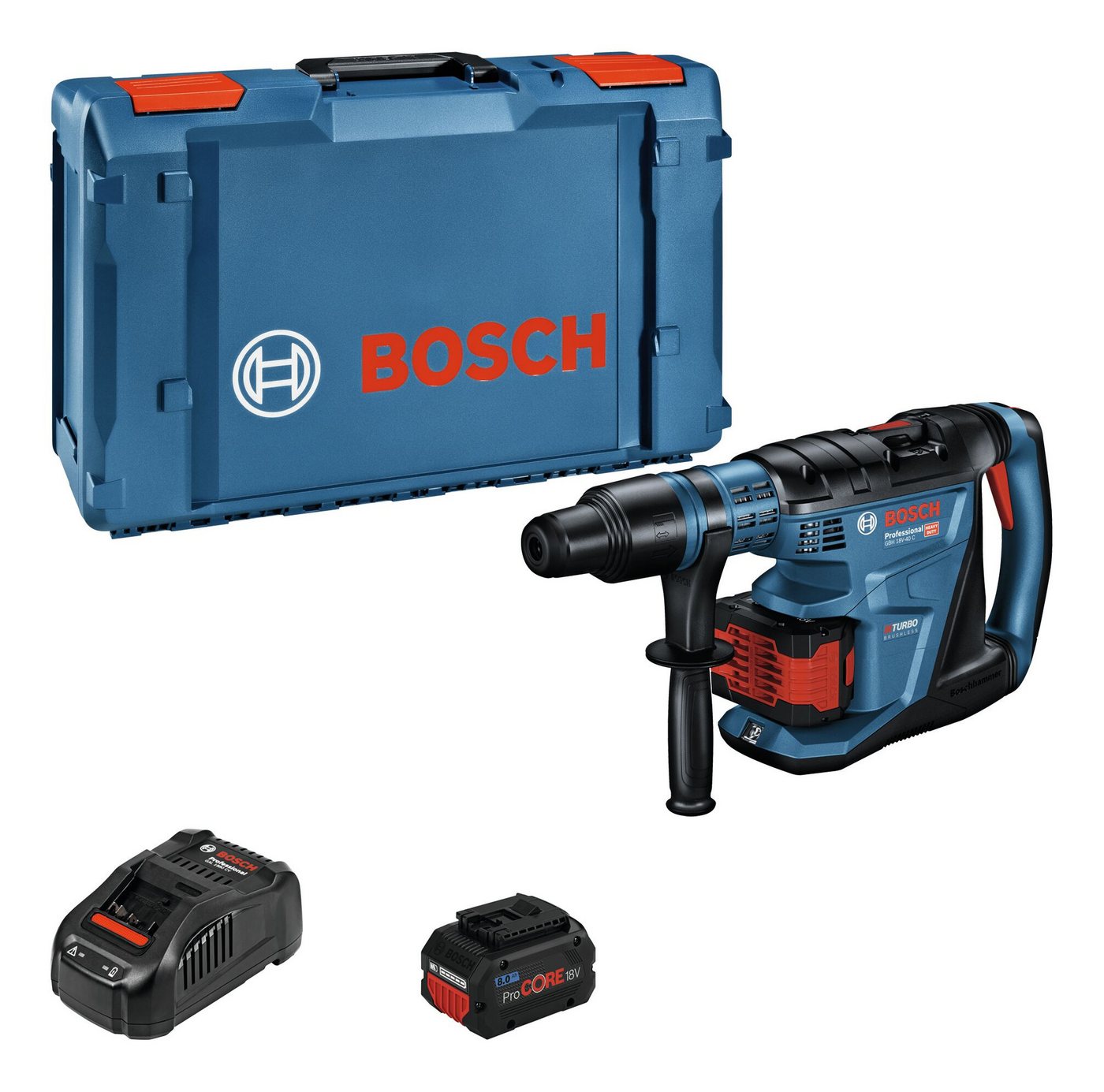 BOSCH Akku-Kombibohrhammer GBH 18V-40 C, 18 V, max. 360 U/min, Bohrhammer BITURBO mit SDS max mit 2x Akku ProCORE 8 Ah - im XL-BOXX von BOSCH