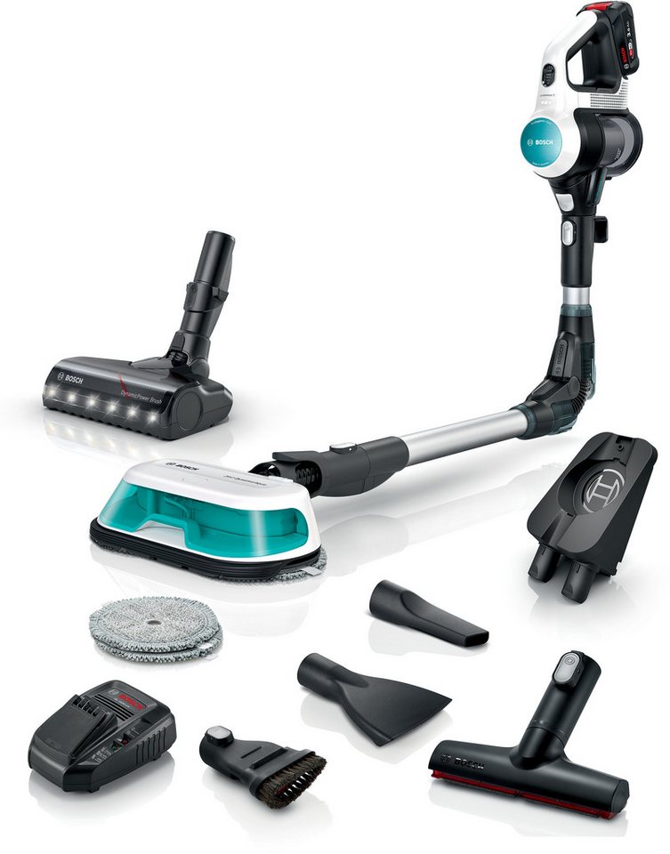 BOSCH Akku-Stielstaubsauger Unlimited 7 ProHygienic Aqua BKS71HYG1, 2in1 Saugen & Wischen, beutellos, Knickrohr, Hygiene-Filter, 10 J. Motorgarantie, Schnellladegerät, weiß von BOSCH