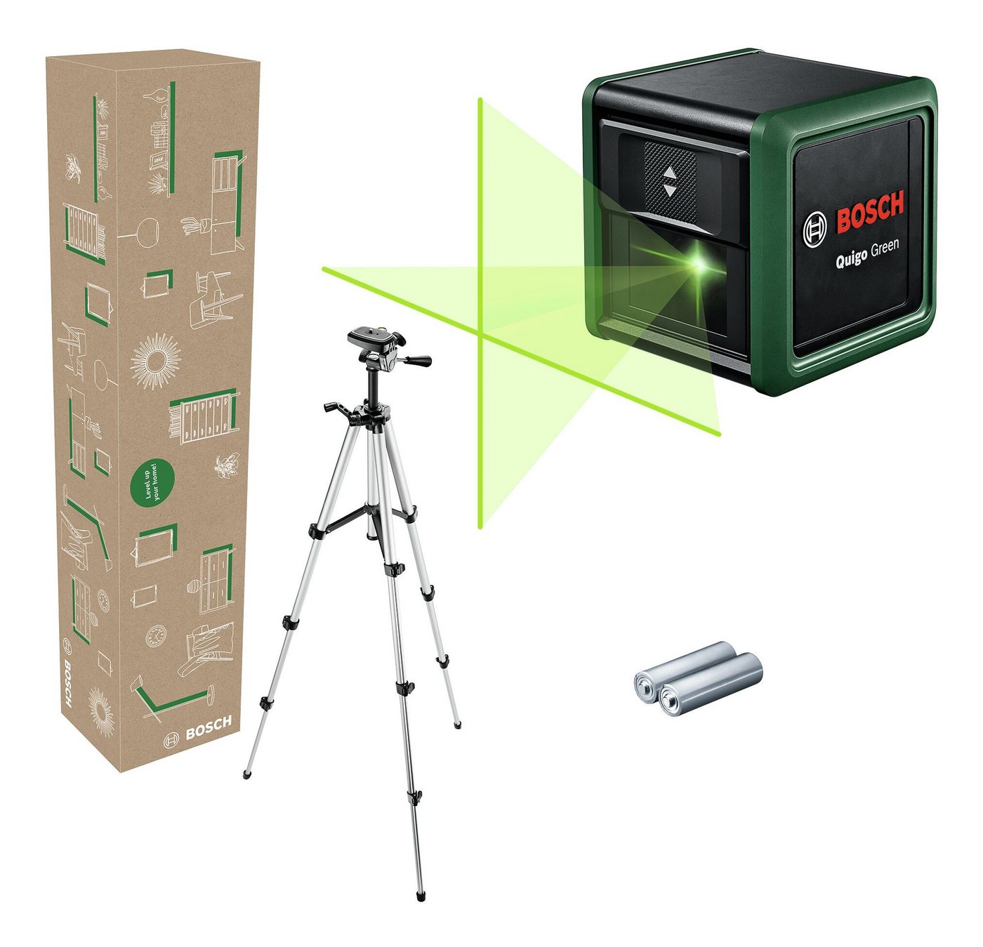 BOSCH Kreuzlinienlaser Quigo, Kreuzlinien-Laser Green Set - im eCommerce-Karton von BOSCH