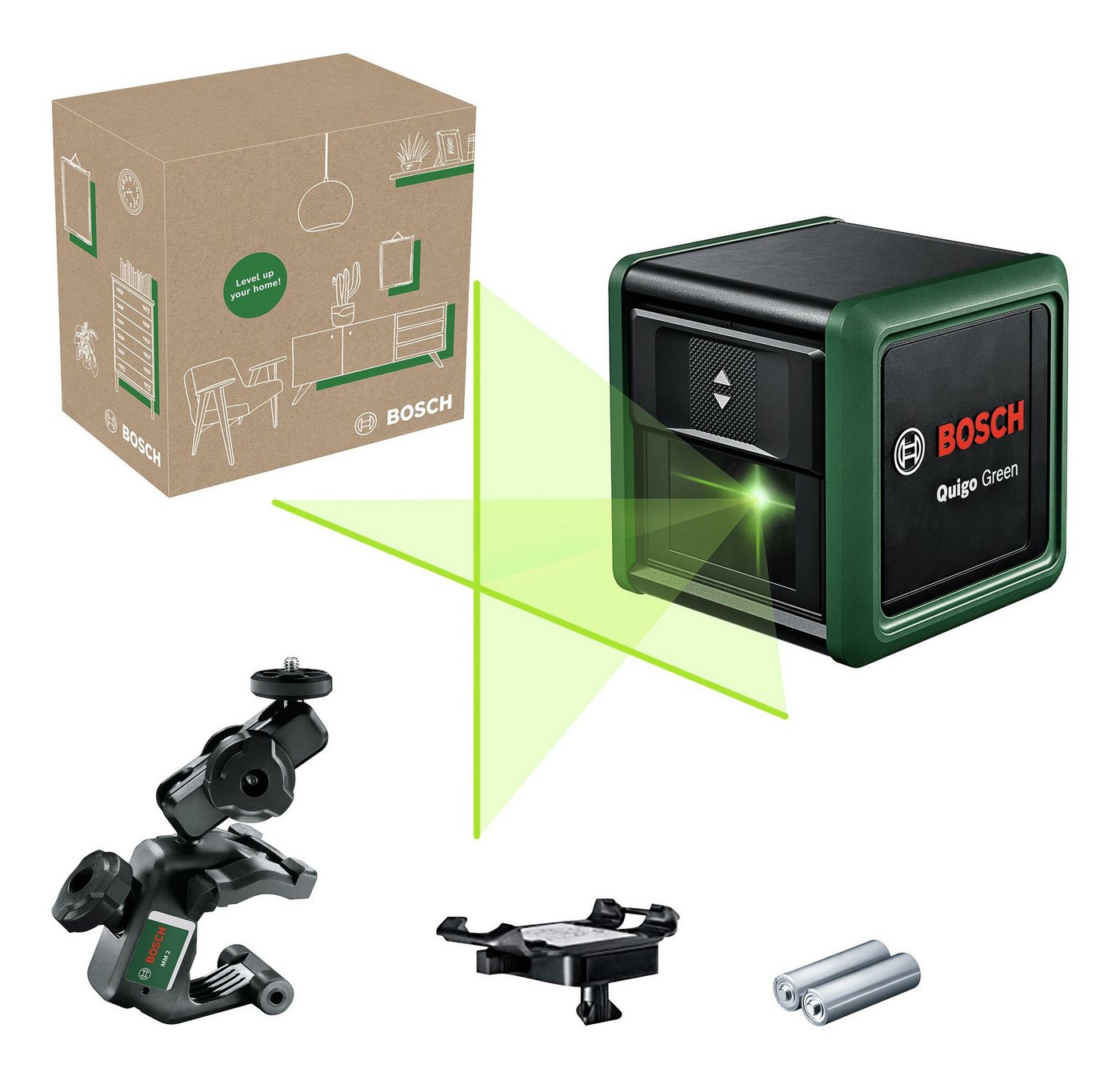 BOSCH Kreuzlinienlaser Quigo, Kreuzlinien-Laser Green - im eCommerce-Karton von BOSCH