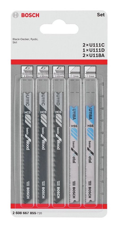 BOSCH Stichsägeblatt (5 Teile), Basic for Wood and Metal Set mit Universalschaft, 5-teilig von BOSCH