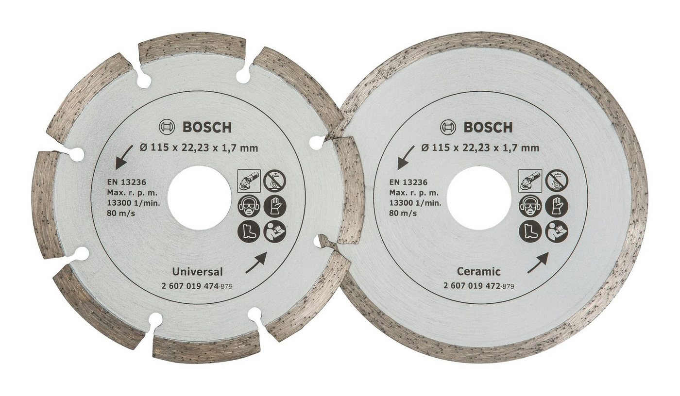 BOSCH Trennscheibe, (2 Stück), Für Fliesen und Baumaterial Diamanttrennscheibe - 115 mm - 2er-Pack von BOSCH