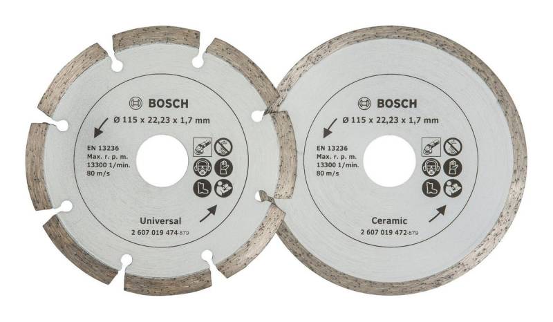 BOSCH Trennscheibe, (2 Stück), Für Fliesen und Baumaterial Diamanttrennscheibe - 115 mm - 2er-Pack von BOSCH