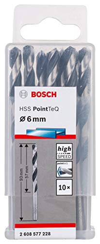 Bosch Professional 10 Stück HSS Spiralbohrer PointTeQ (für Metall, 6 x 57 x 93 mm, Zubehör Bohrschrauber) von Bosch Professional