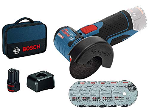 Bosch Professional 12V System Akku Winkelschleifer GWS 12V-76 (12 Volt System, 1 x 2.0 Ah Akkus, 5tlg. Trennscheiben Set, in Tasche) von Bosch Professional