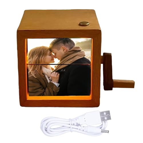 BOSENIYU Flip Book Frame Animation Memory Photo Album Creative Personalized Hand Cranked Machine Album with Light Photo Cube Frame (White Birch) von BOSENIYU