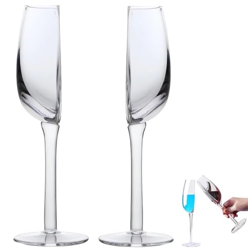 BOSENIYU Halbe Weingläser Becher, Lustiges wiederverwendbares Weinglas in der Hälfte geschnittenes Glas, langstieliges halbrundes Rotweinglas. (2 Pcs) von BOSENIYU