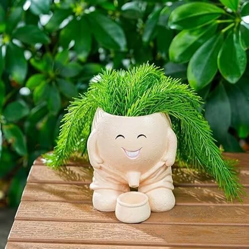 BOSENIYU Pee Pot Pflanzgefäß mit Smiley-Gesicht, frecher Junge Pflanzengesichtstopf mit Drainageloch für Innen- und Außendekorationen (Khaki) von BOSENIYU